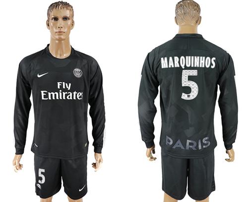 Paris Saint-Germain #5 Marquinhos Sec Away Long Sleeves Soccer Club Jersey